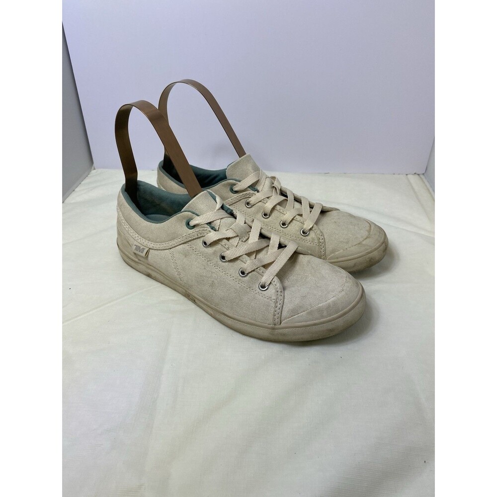 Women's TEVA Cream Off-White Canvas Sneakers Casual Lace-Up Shoes Size US 10